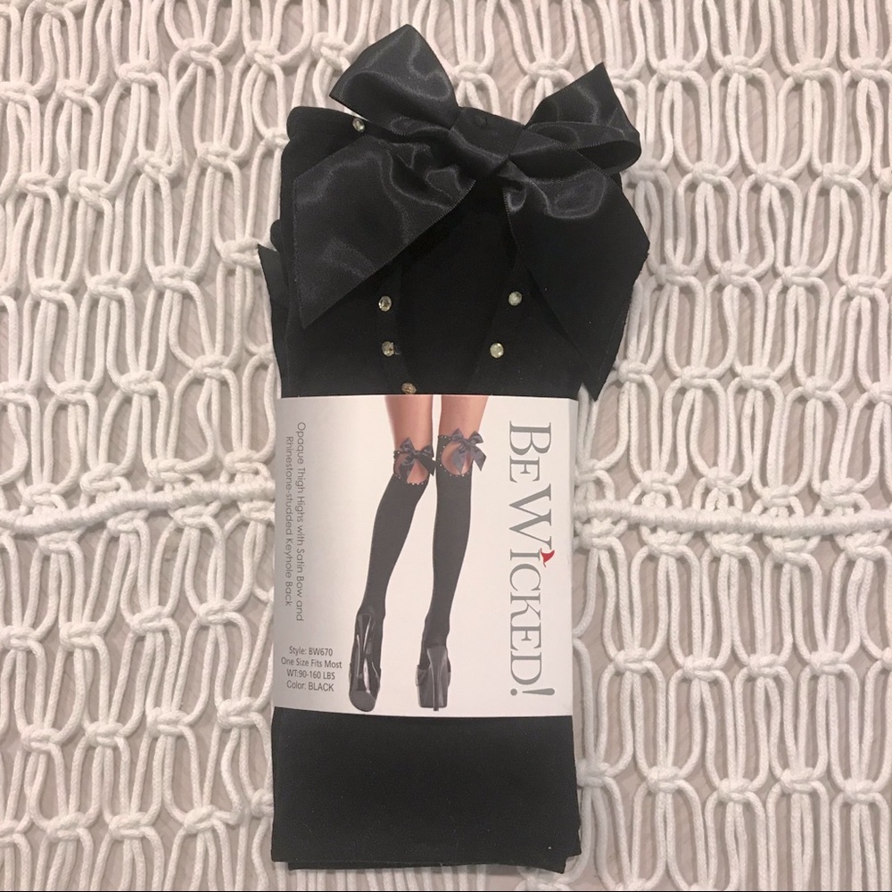 Satin Bow and Gold Rhinestone Thigh Highs (NWT)